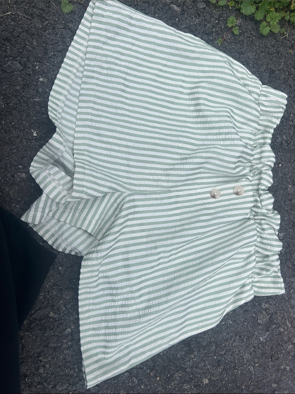 High-Waist Paperbag Stripe Shorts in Light Green/White